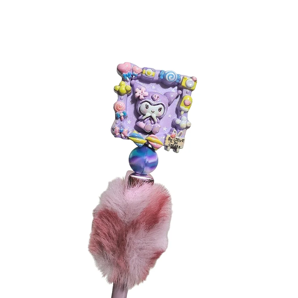 Kuromi Sanrio Fur Custom Beaded Ballpoint Twist Pen Topper Violet